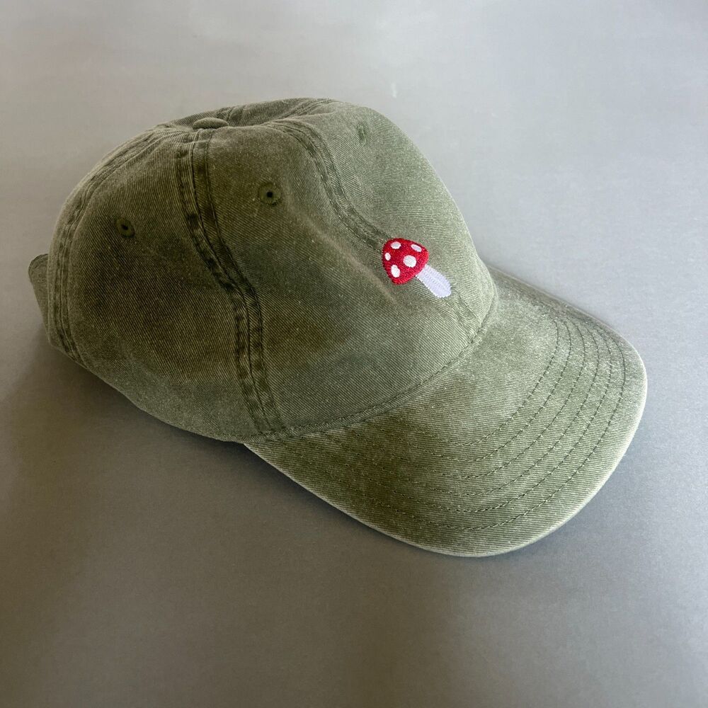 Cottagecore red cap mushroom baseball hat granola casual outdoorsy 100% cotton